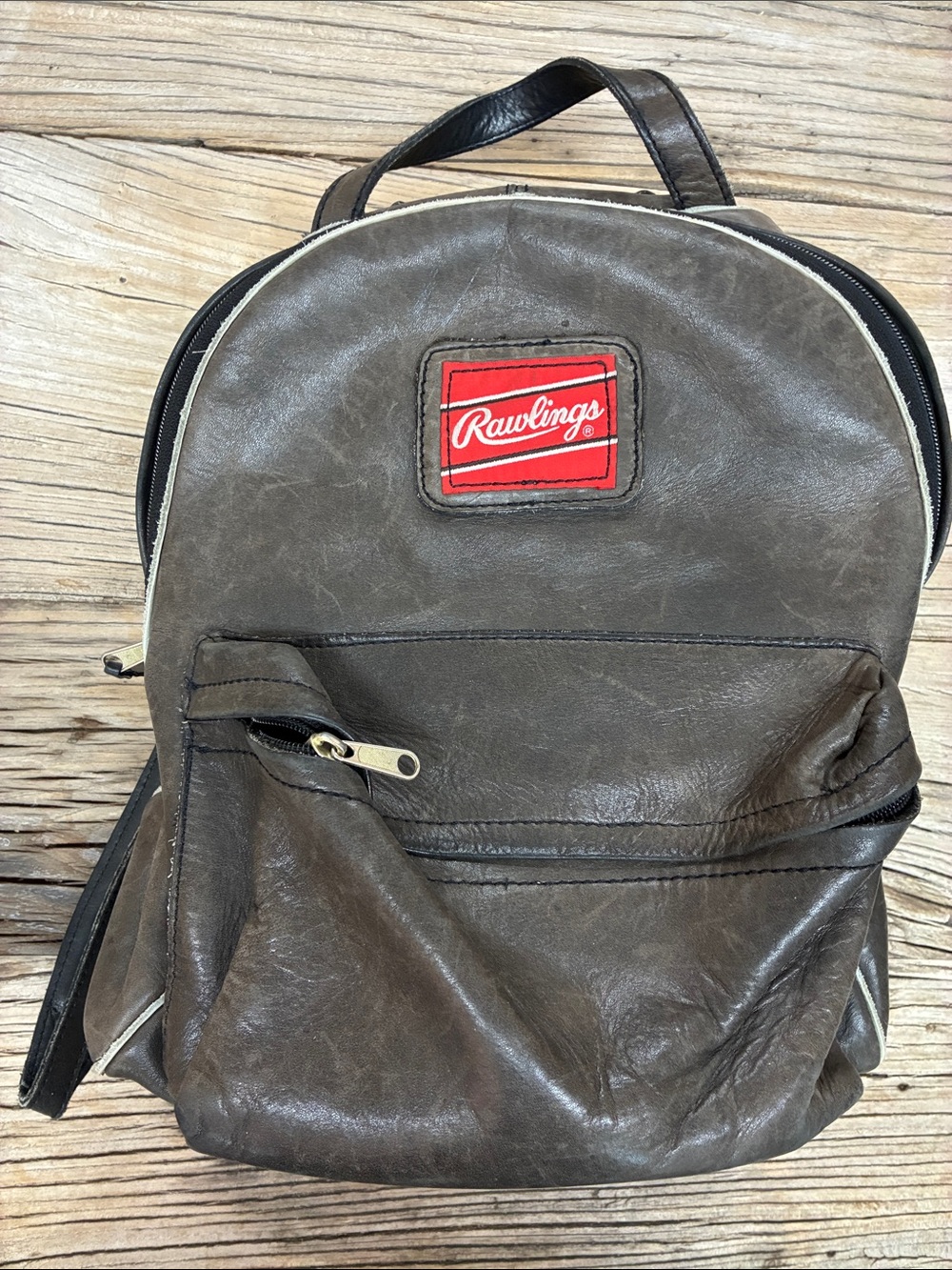 Rawlings Brown Leather Backpack Red Logo Patch